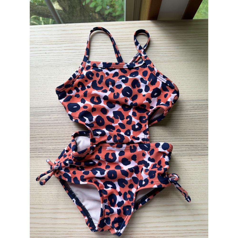 Cat & Jack Baby Girls Leopard Print Monokini Swimsuit Coral Navy 18M